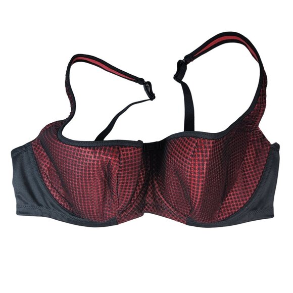 Rosme Kamila Underwire Bra Red Black 38DD Houndstooth Padded Semi Demi Adj NWT - Picture 1 of 11